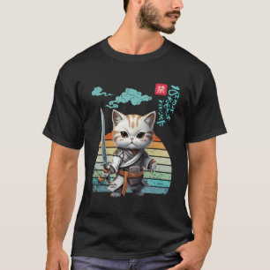 Camiseta Gato do Esquadrão de Animes Kawaii Samurai Kitten