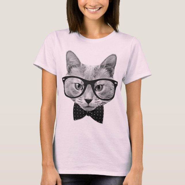 Camiseta Gato do hipster do vintage (Frente)