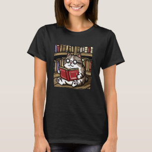 Camiseta Gato do Leitor de Livros de Petas da Biblioteca do