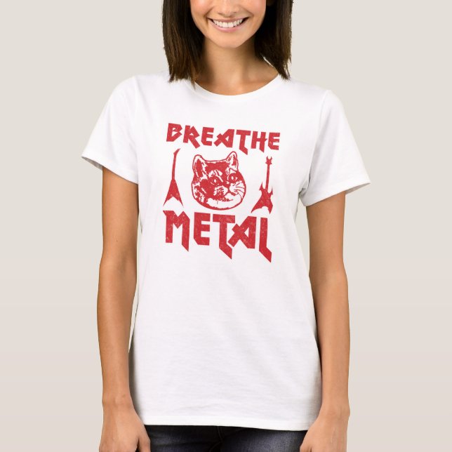 Camiseta Gato do metal pesado engraçado (Frente)