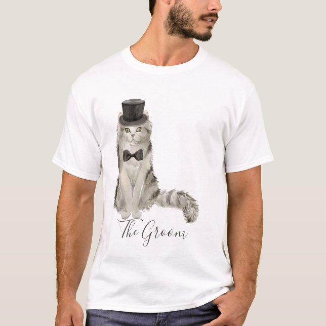 Camiseta Gato do Noivo Floral Aquarela Caprichosa (Frente)