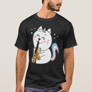 Camiseta Gato do Orgulho Trans bebendo Chá de Bóla Chá Bubb