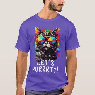 Camiseta Gato do Partido em Óculos de Sol Homens Mulheres 9