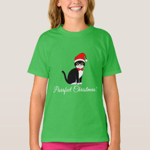 Camiseta Gato do smoking do Natal de Purrfect no chapéu do