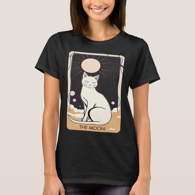 Camiseta Gato do Tarot da Lua do Tarot Vibe Retro 60's 70's (Frente)