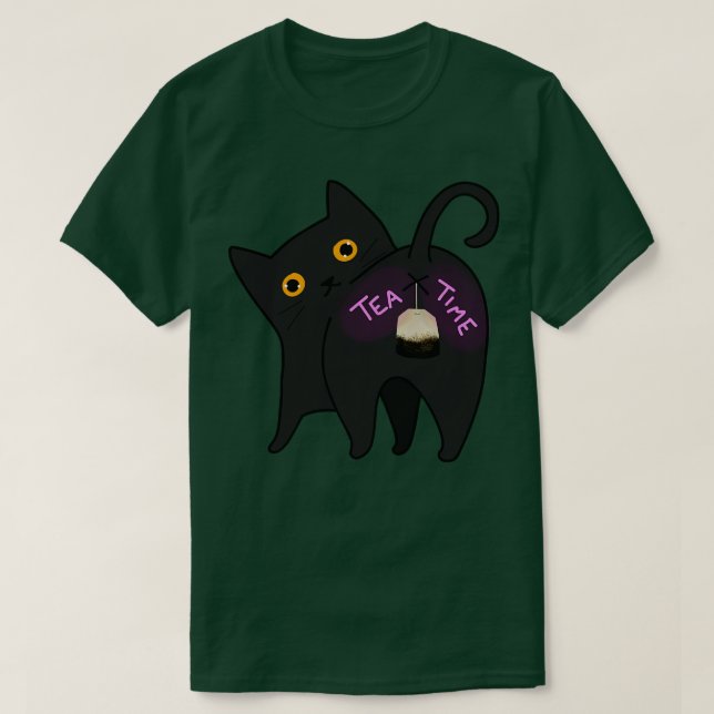 Camiseta Gato do tempo do chá (Frente do Design)