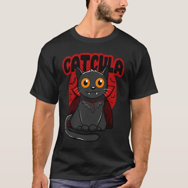 Camiseta Gato do Vampiro do Gatinho Drácula do Halloween (Frente)