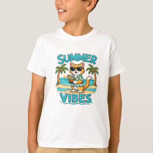 Camiseta Gato do Verão   T-shirt do Gato com Óculos de Sol