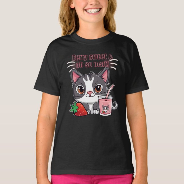 Camiseta Gato doce de berço com leite de morango (Frente)