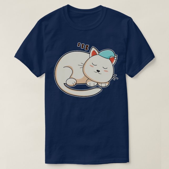 Camiseta Gato Dormindo com Gorro Noturno (Frente do Design)