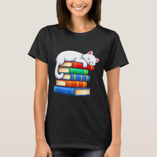 Camiseta Gato dormindo e livros fofos engraçados aconchegan