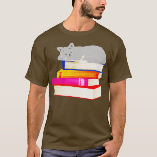 Camiseta Gato dormindo em livros lendo gata