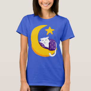 Camiseta Gato Dormindo na Estrela da Lua Crescente