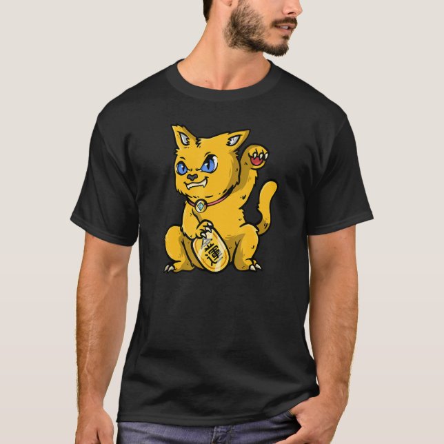 Camiseta Gato Dourado Japonês Maneki Neko 招 き 猫 Beconing (Frente)