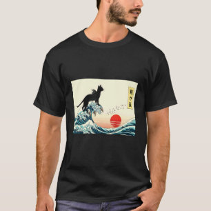 Camiseta Gato Dragão Japonês Onda Arte Gato Preto Mítico Su