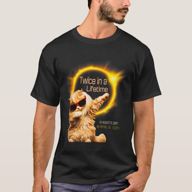 Camiseta Gato Duas Vezes Em Eclipse Solar Da Vida Abril 04. (Frente)