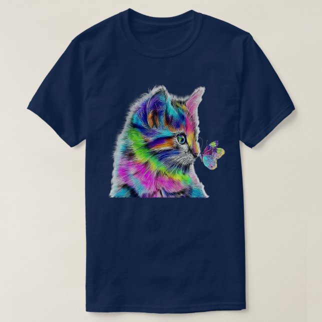 Camiseta gato e borboleta, gata-gato-amante (Frente do Design)
