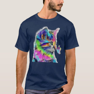 Camiseta gato e borboleta, gata-gato-amante