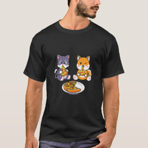 Camiseta Gato e Cachorro Gelados Comendo Pizza