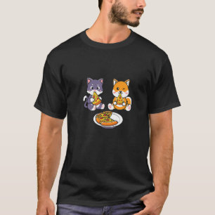 Camiseta Gato e Cachorro Gelados Comendo Pizza