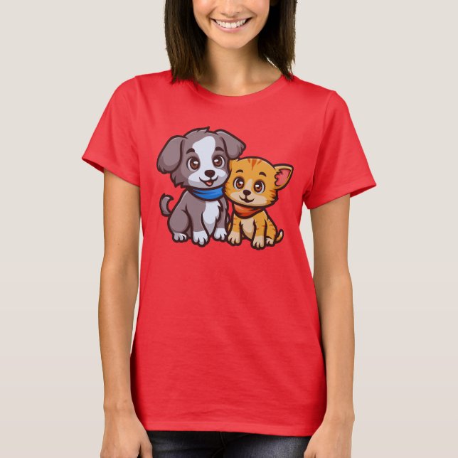 Camiseta Gato e Cachorro Gelados para amantes de os animais (Frente)