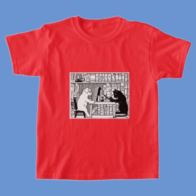 Camiseta Gato e Cachorro Vintage Biblioteca Literária  (Criador carregado)