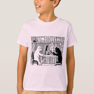 Camiseta Gato e Cachorro Vintage Biblioteca Literária