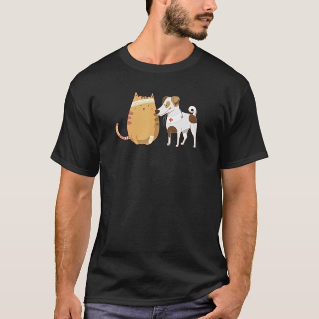 Camiseta Gato E Cão Doutor Funny Veterinarian Animal Veter (Frente)
