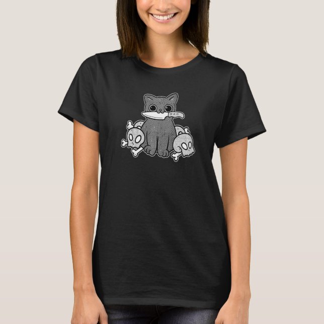 Camiseta Gato e Caveiras Halloween (Frente)
