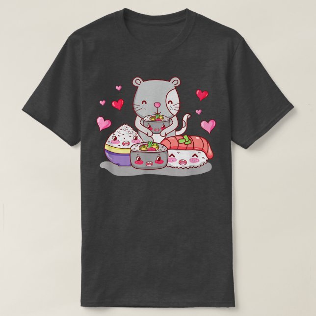 Camiseta Gato e Comida japonesa Kawaii, Gatinho Sushi Nigir (Frente do Design)