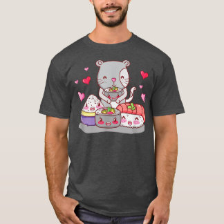 Camiseta Gato e Comida japonesa Kawaii, Gatinho Sushi Nigir