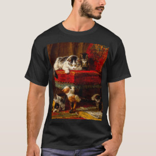 Camiseta Gato e Gatinhos Brincando com Cadeira