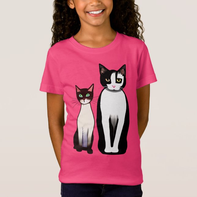 Camiseta Gato e Gato Brancos Modernos Preto e Preto (Frente)