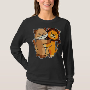 Camiseta Gato E Gato De Leão Cute Abraçando Animais Mulhere