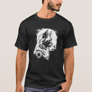 Camiseta gato e girassol lindos com silhueta lua