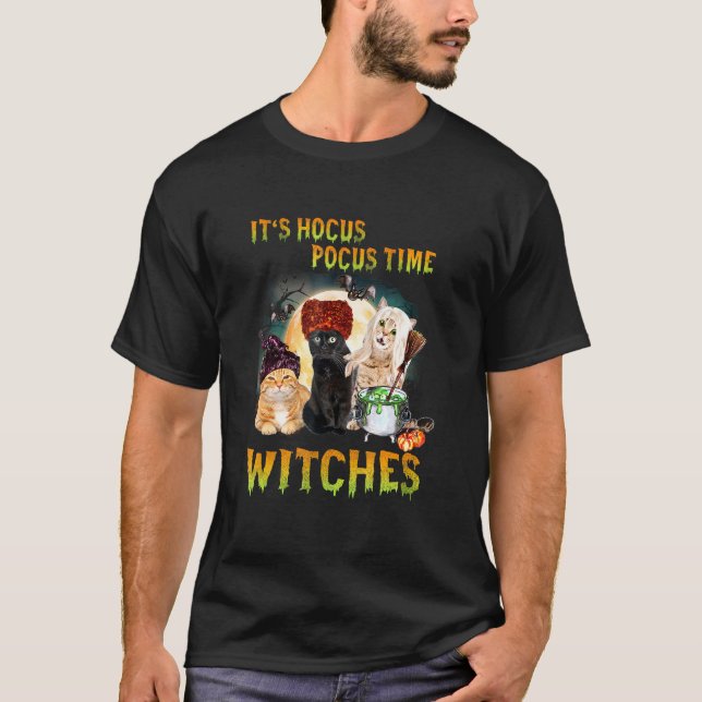Camiseta Gato É Hora de Hocus Pocus Bruxas Design de Hallow (Frente)