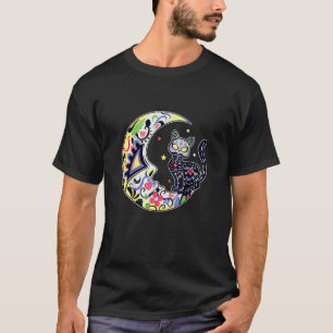 Camiseta Gato E Lua Açúcar Crânio Dia De Los Muertos Dia Do