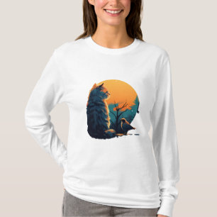 Camiseta Gato E Pássaro