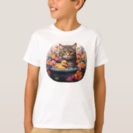 Camiseta Gato E Pato Engraçados Em Uma Cesta Com Flores