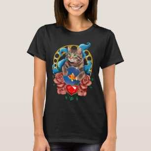 Camiseta Gato e peixe de bola de cristal