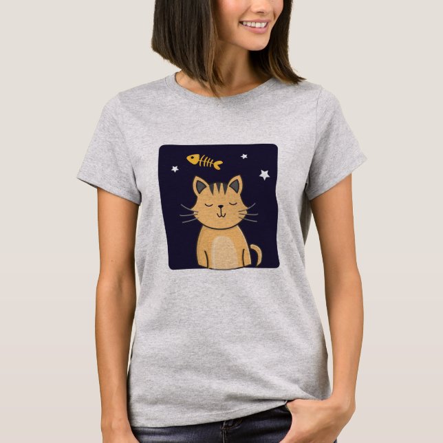 Camiseta Gato e Peixe Gatos Sonham T-Shirt, Amantes De Gato (Frente)