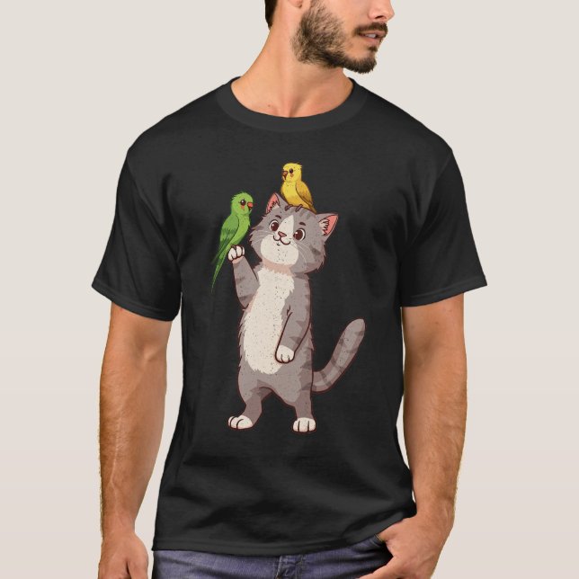 Camiseta Gato e periquitos (Frente)