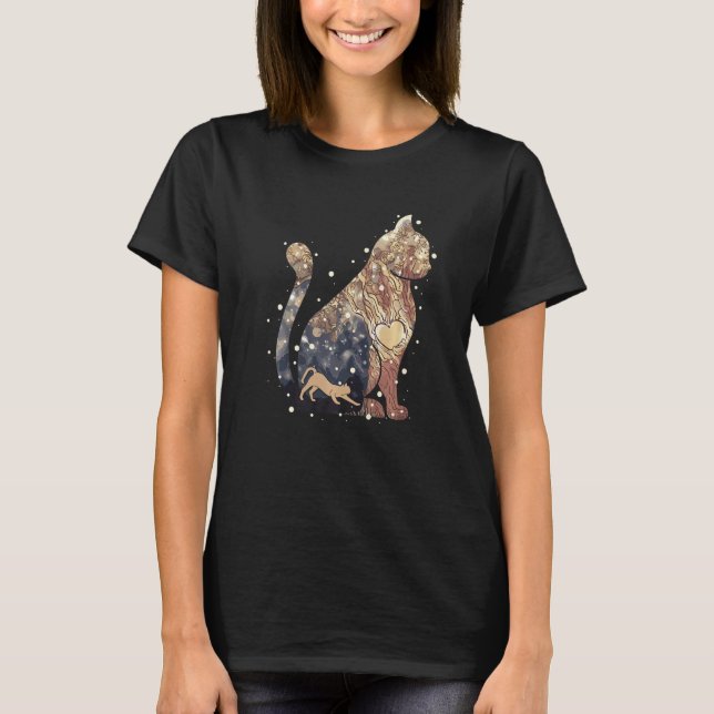 Camiseta Gato e silhueta de gato e conto de fadas com fada  (Frente)