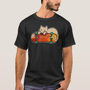 Camiseta Gato e Skate Arte de Deck de Gato Tímido de Skate
