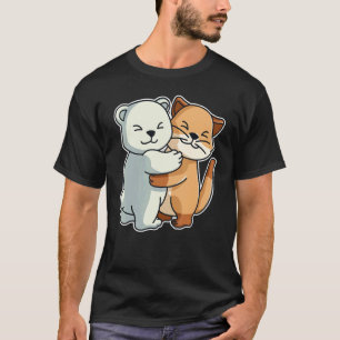 Camiseta Gato E Urso Polar Abraçando Animais Fofos Para Mul