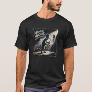 Camiseta Gato Elegante com Saxofone no Holofote do Clube de