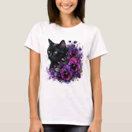 Camiseta Gato em Aquarela Pensées PNG Design Floral Jardim