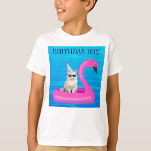 Camiseta Gato em Boia de Aniversário