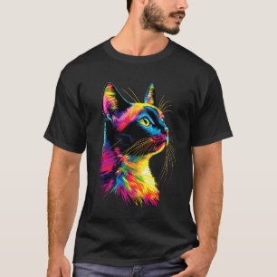 Camiseta Gato em Cores Coloridas do Arco-Íris Popart Meow A