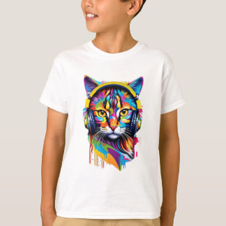 Camiseta Gato em fones de ouvido